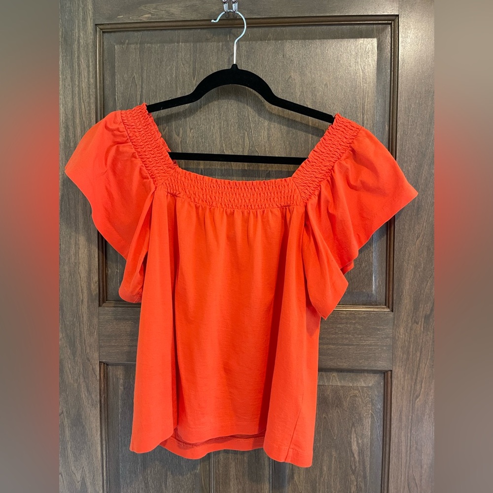 XS J.Crew orange flutter sleeve shirt